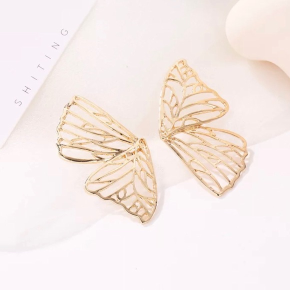 Gold Butterfly Wing Earrings - Picture 2 of 7